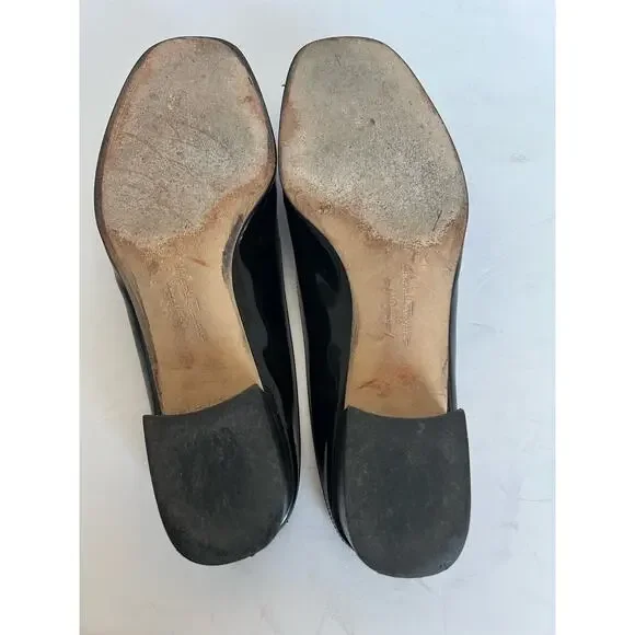 Salvatore Ferragamo Black Patent Leather Bow Open Toe Mule Slide Sandals Sz 7.5B - Picture 7 of 10